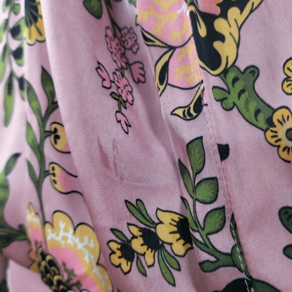 ZARA Pink Floral Print Button Front Satin Bloggers Long Sleeve Bodysuit Medium - Picture 10 of 15